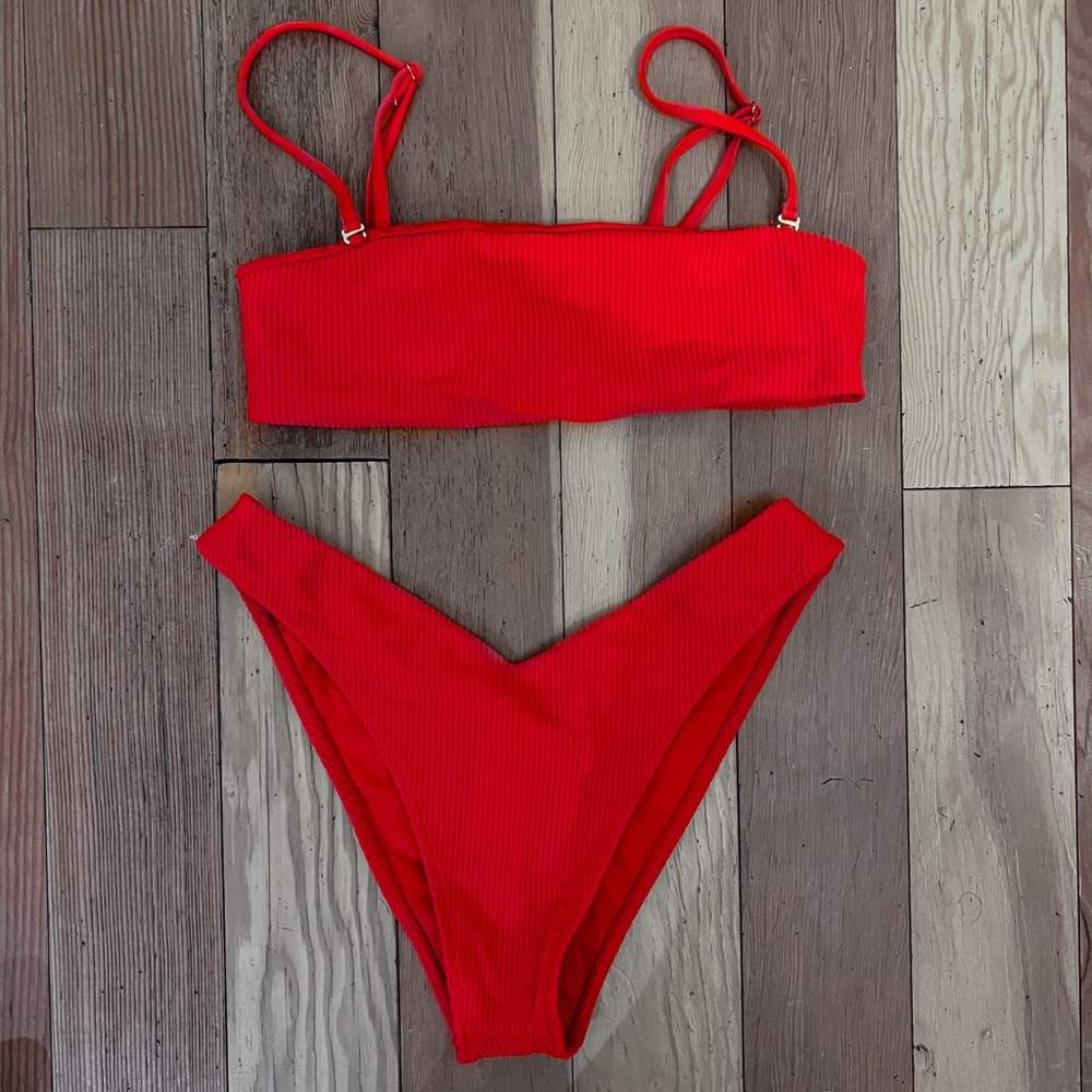 Frankie’s Bikinis Ribbed Red Bikini Scarlett Top
